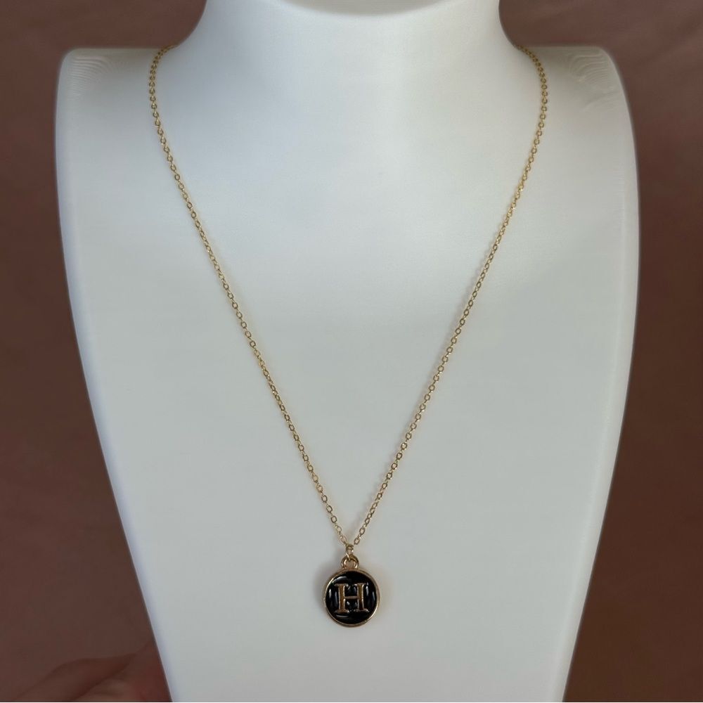 Gold and Black Initial H Pendant Necklace - Picture 3 of 4